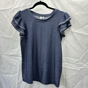 Ny Collection Women's Blue Ruffle Sleeve Top